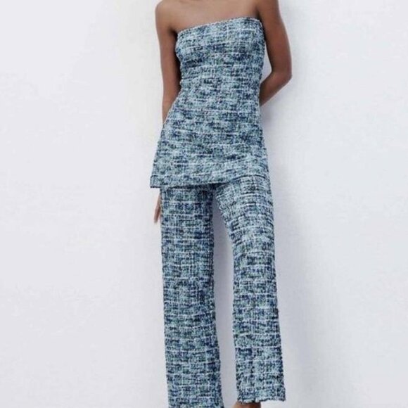 Zara Pants - Zara | Tweed Texture Knit Strapless Tube Top & Straight Leg Pants Set Small